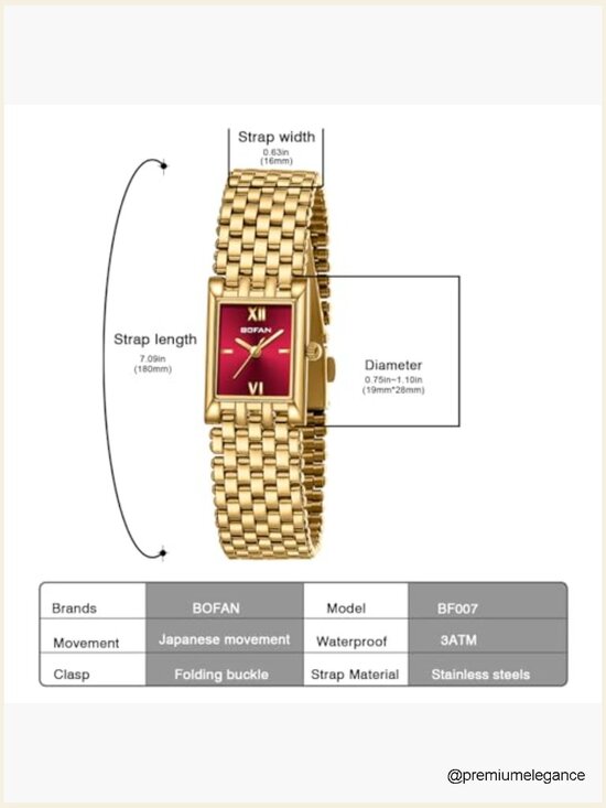 Luxury Gold Square Quartz Watch Stainless Steel Bracelet Waterproof 30M